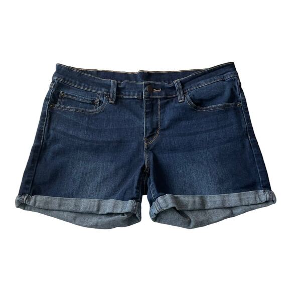 Levis Womens Jean Shorts Size 31 Mid Rise Cuffed Stretch Denim Blue Jean Shorts - Picture 1 of 9